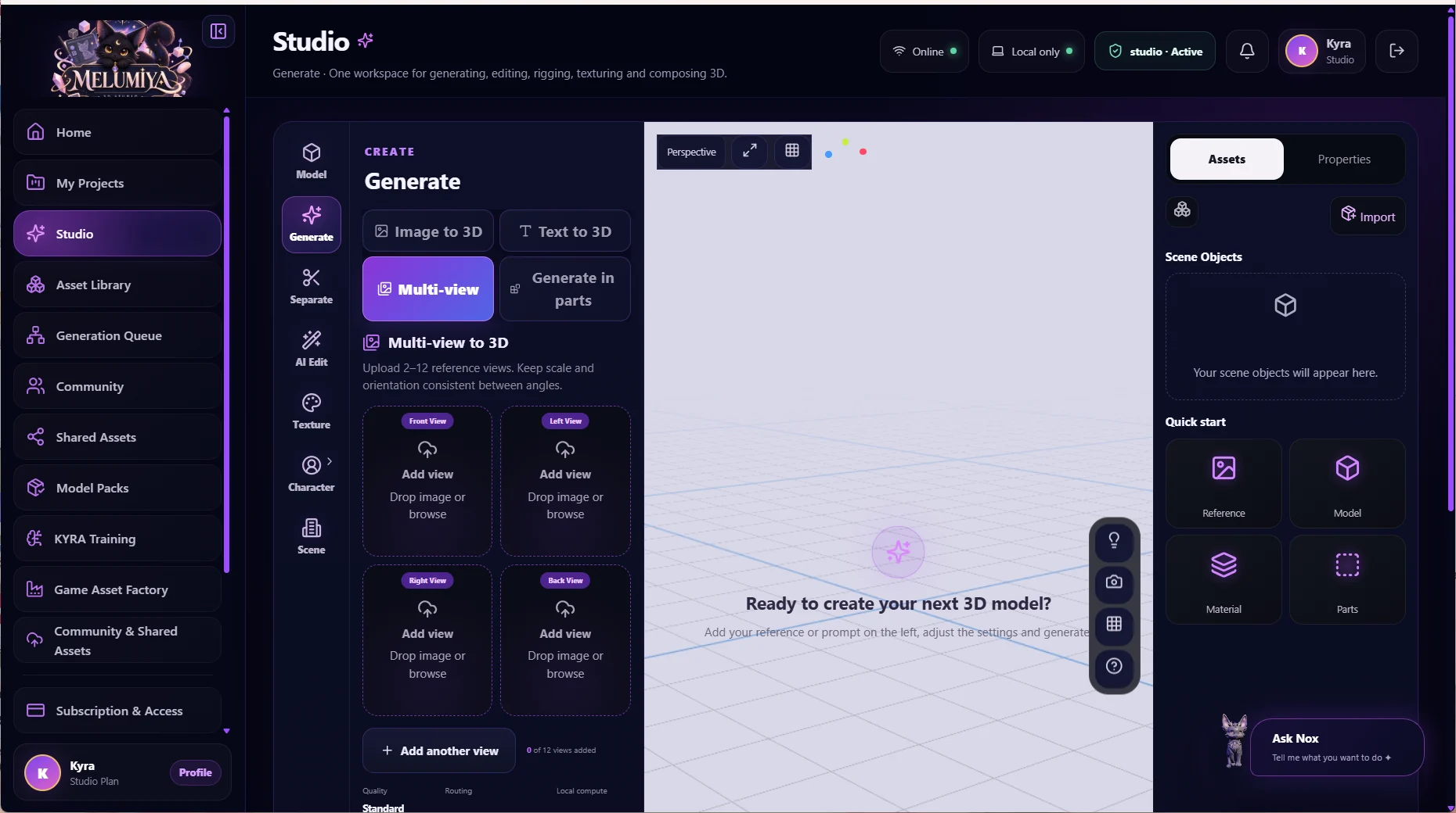 Melumiya3D Local Studio interface